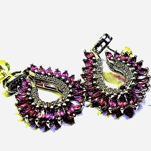 Sale: Tear Drop Designed Garnet & Sterling Silver Earrings